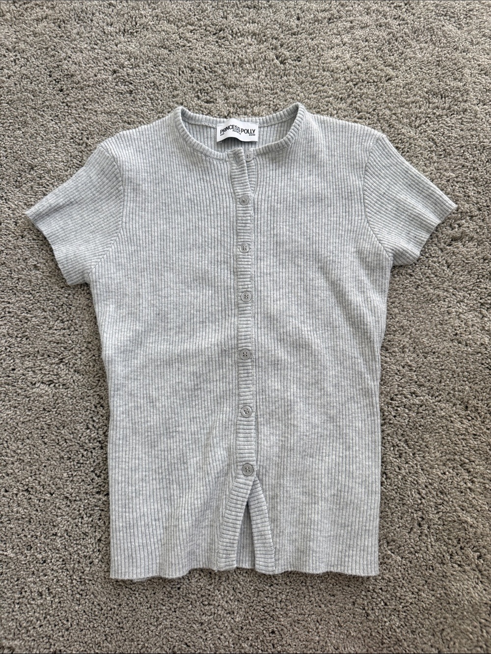 Princess Polly Light Grey Ribbed Button-Up Tee